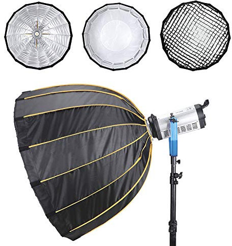 Softbox Fotografico Pieghevole Professionale NiceFoto con Griglia per Luci con Montaggio Bowens e Altre Apparecchiature (LED-Φ90CM (prezzo limitato USD 96))