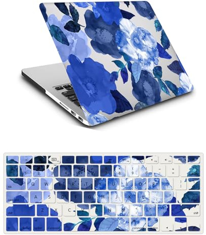Hülle Kompatibel mit MacBook Pro 13 Zoll 2020 2019 2018 2017 2016 Freisetzung A1706 A1708 A1989 A2159 A2251 A2289 A2338 M1, Plastik Hartschale Schutzhülle & Tastaturschutz, Blaue Blume