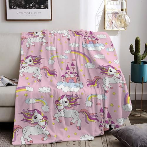 HZVRTN Einhorn Decke Kuscheldecke Flanell Kinder Rosa Kuscheldecke für Mädchen, Weiche Wohndecke Geburtstag Geschenke Sofa Couch Wohn Bett Fleecedecke (Einhorn H, 100x150cm)