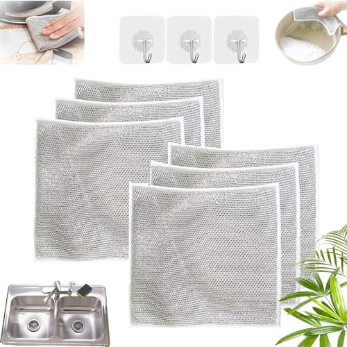 HOPASRISEE Trapos de Alambre Multiusos para Lavar Platos húmedos y Secos, Trapos de Alambre Multiusos para Fregar sin arañazos, friega y Limpia para Platos, fregaderos, encimeras, Estufas (6piezas)