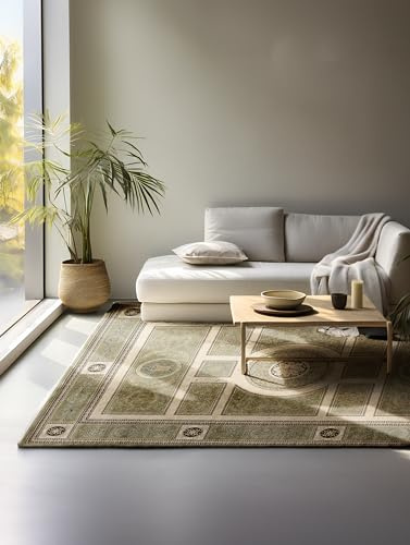 Nouristan Teppich Orientalisch – Läufer Orient Klassisch Orientalischer Wohnzimmerteppich dicht gewebt mit Bordüre Flachgewebe für Wohnzimmer, Schlafzimmer, Esszimmer, Flur – Olivgrün, 80x120cm