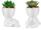 2 Pack Cute Fake Succulent Plants, Small Artificial Plants with White Human Shaped Ceramic Pots, Mini Artificial Plant Potted Succulents for Desk Office Shelf Home Bedroom Bathroom Decor
