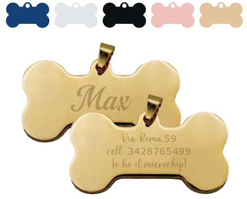 FRAMEG - Targhetta personalizzata Medagliette per Cani e Gatti in Acciaio Inox (Oro)