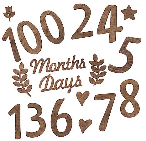 VICASKY Números de bebé de madera para fotos de bebé, juego de 18 piezas/placa mensual para indicación de nacimiento
