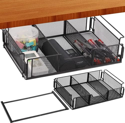 TOOSOAR® Eisen Untertisch Schublade, Versteckte Schublade Unter Schreibtisch mit Raumteiler-Design, Schreibtisch Schublade für Büro, Arbeitszimmer