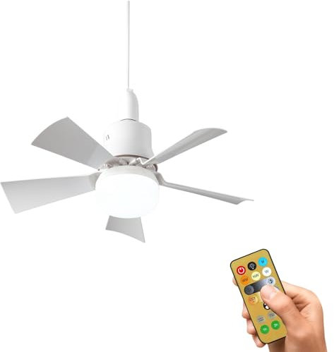 Ceiling Fans with Lights, E27 30W LED Ceiling Fan with and Remote and Timing, 3 Speeds 3 Color, Socket Fan LED Light, Quiet Ceiling Fan for Bedroom, Living Room (White)