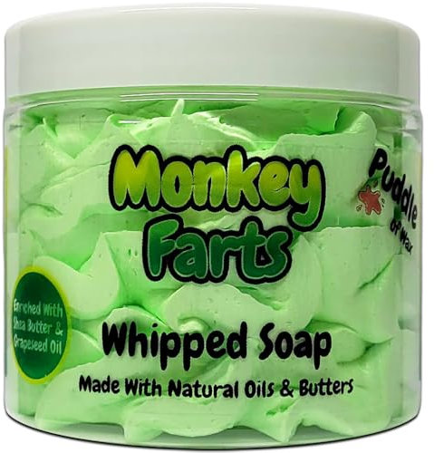 Monkey Farts Whipped Soap Body Wash - 150g - Natural Oils and Butters - Fruity Scent - Vegan Friendly - Puddle of Wax - Made in the UK