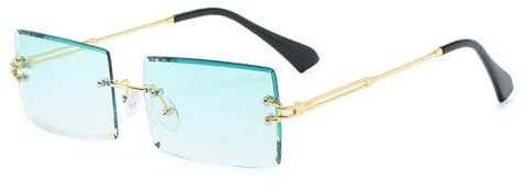 YUEZHAN Sonnenbrille Herren Mode Beliebte Randlose Rechteck-Sonnenbrille Damen Herren-Sonnenbrille Uv400 Gold-Grün