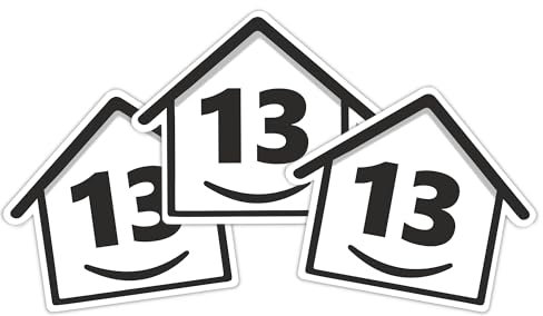 3 x Bin Numbers for Wheelie Bins, 1-99, 15cm ‘Happy House’ Design Dustbin Stickers, Easy Application Stick On Number Stickers - Weatherproof Self Adhesive Vinyl, Black (13)