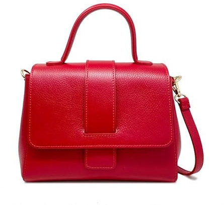 Chicca Borse Borsa Bauletto da donna in pelle, borsa a mano con tracolla (Rosso)