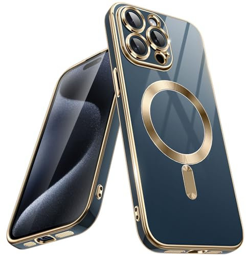 JETech Elektroplattiert Hülle für iPhone 15 Pro Max 6,7 Zoll, Kompatibel mit MagSafe, Vollständig Kameraschutz, Stoßfest Weiche TPU Handyhülle, Solid Farbe Rückseite (Titan Blau)