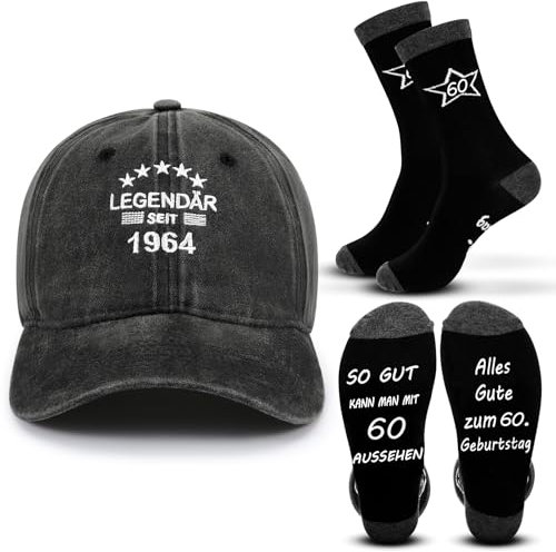 SATINIOR 2 Stück 60. Geburtstag Geschenke für Männer 1 Mütze und 1 Paar Socken zum 60. Witzig 1964 Geburtstag Mann Geschenkset für Papa Ehemann Opa Onkel Freund 60er-Geburtstag Mann