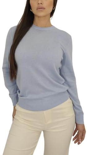 Pull col Rond en Cachemire pour Femmes, Fabriqué en Italie (FR/ES, Alpha/Lettres, L, Taille Normale, Taille Normale, Bleu Ciel (5016))