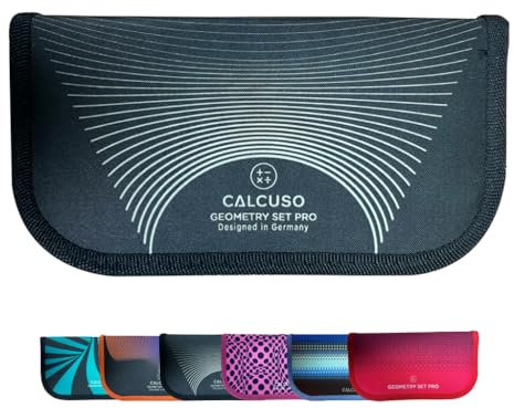 CALCUSO SET DI GEOMETRIA PRO in un astuccio nero con compasso e goniometro - Astuccio pratico per scuola, università, ufficio e disegni - Ideale come set di geometria per la scuola
