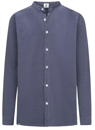 HANSEHELD Cordhemd Herren Blau-Grau L | Stehkragen | Kord | Cord | Feincord | Babycord