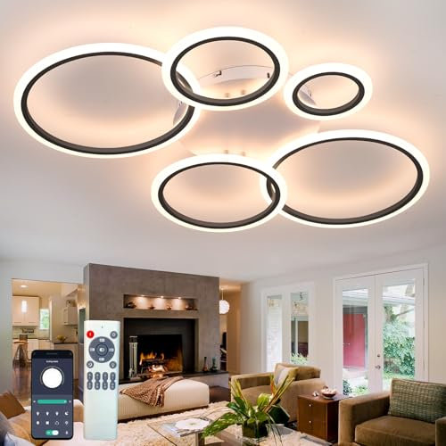 Runde Deckenleuchte 100CM Moderne Smart Kronleuchter 3 Farbtemperatur Led Dimmbar Speicherfunktion Deckenlampe mit App und Fernbedienung 57w Helle Pendelleuchte für Wohnzimmer Esszimmer