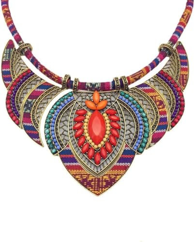 Böhmische Halskette, Festival Kostüm, Ethnischer Modeschmuck für Damen, Klobige Anhänger, Vintage Statement Halskette für Sommer, Strand, Boho Choker, Bunte