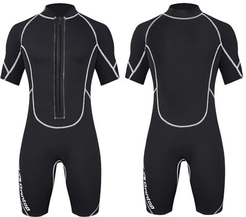 Owntop Shorty, muta da uomo, 3/2 mm, con cerniera frontale, per immersioni, surf, a maniche corte, in neoprene, per sport acquatici, da uomo, colore nero, M