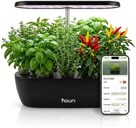 Nouri 12 pod APP Smart Garden for Home Cooks | w/Heirloom Basil | Hydroponics Growing System | LED Grow Lights | Indoor Herb Garden Kit | Herb Growing Kit indoors for Plant Lovers, Gardeners, Kitchen