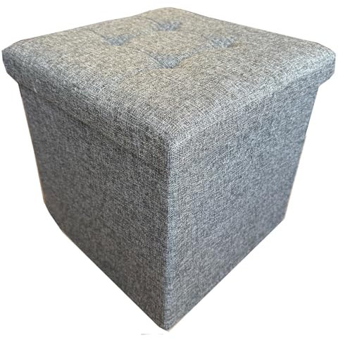 Telazun Grey Ottoman Storage Box Folding Seat Footstool Storage Boxes, 38 * 38 * 38cm Padded Foldable Bench, 40L Capacity, Folding Linen Toy Chest Foot Stool with Lid for Bedroom, Living Room