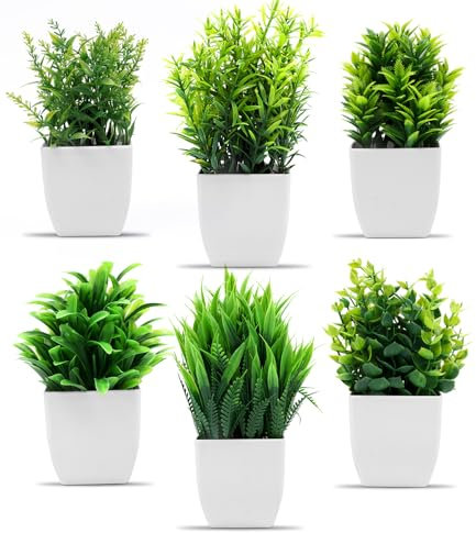 Cexovo Plantes Artificielles Interieur 6 Pièces Mini Plantes Artificielles Verdure Plastique Faux Plantes avec Pot Verdure Artificielle en Plastique pour Bureau Salon Chambre Salle De Bain