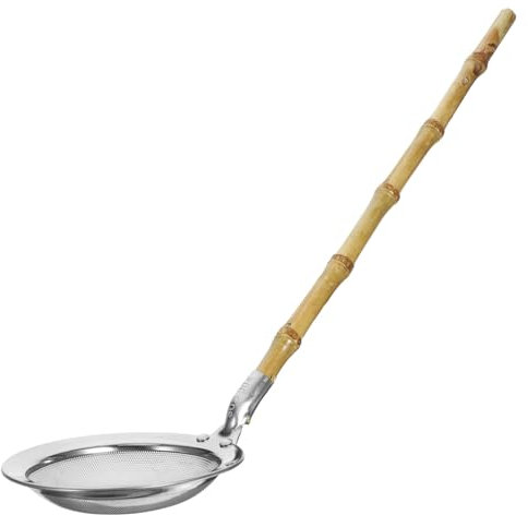 OFFSCH Colador De Cocina Inoxidable Con Mango De Bambú Espumadera Multifuncional Para Frituras Verduras Para Hogar y Restaurantes