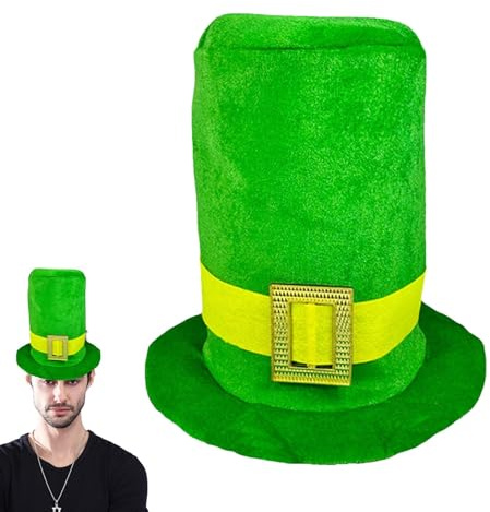 Générique Niedlicher Green Top Hat, St. Patricks Day Leprechaun Hut mit Gold Buckle, Irish Holiday Cosplay Hat, Kostüm Top Hat für Erwachsene, Teenager, Herren, Damen, Gold Buckle Top Hat, Green