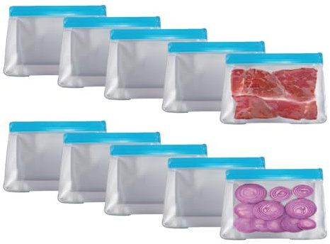 Reusable Freezer Bags 10 Pack with Food Bag Clips – BPA-Free, Leakproof Ziplock Food Storage Bags – Eco-Friendly Bags for Meal Prep, Sandwiches, Snacks & Travel – 24×22cm