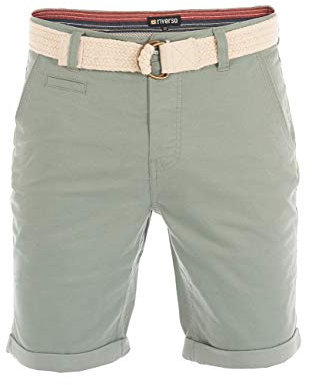 riverso Short chino d'été pour homme avec ceinture, coupe droite RIVHenry Bermuda stretch bleu marine, rouge, vert, orange, beige, gris, 30, 31, 32, 33, 34, 36, 38, 40, 42, 44, 46, Vert minéral (12300