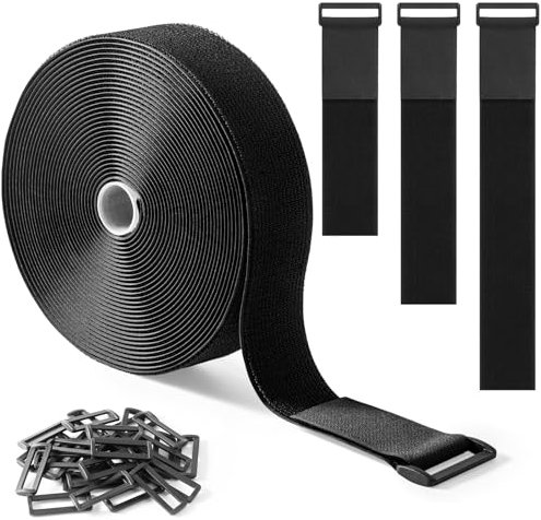 Trilancer Sangles de Câble Réglables avec Attache en Scratch Robustes 5 cm x 10 m avec 30 Boucles – Ajustables, Découpables, Réutilisables pour Fixer Câbles, Tuyaux, Tubes et Plus