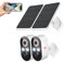 GlowPop Lot de 2 caméras de sécurité solaires sans fil avec projecteurs, alimentées par piles, détection humaine AI, conversation bidirectionnelle, vision nocturne en couleur, stockage dans le cloud