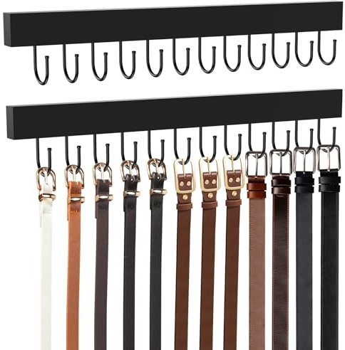 HOMEBROS Lot de 2 cintres muraux en bois avec 24 crochets métalliques, rotation à 360°, grande capacité, noir