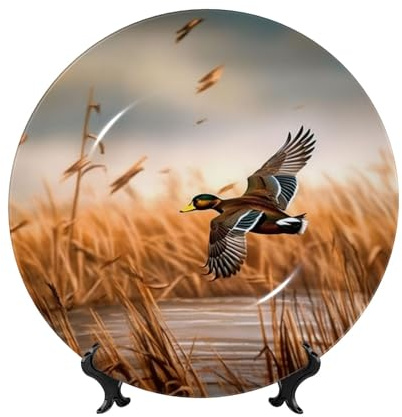 Ttkjshmgc Jagd fliegende wilde Ente – Druck 17,8 cm aus Knochenporzellan, dekorativer Teller, Wand- oder Tischdekoration, Heimbüro-Dekoration, Geschenk