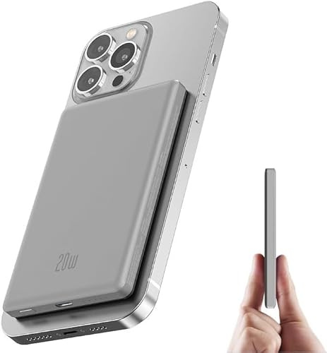 New iPhone Powerbank für Magsafe, Ultra Slim Magnetische Power Bank 5000mAh | Ultradünn & leicht, <1cm & 119g, 14N Magnetkraft, 20W USB-C Schnellladung, 15W kabelloses Laden, für iPhone 17/16/15/14/13/12