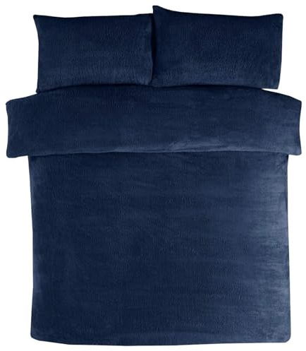 Teddy Fleece Duvet Sets – Super Soft Warm Quilt Cozy Fluffy Bedding Fleece with Pillow Cover Bed Size Single Double King Super King Home linen Accessories Bedding Set (Navy, King)