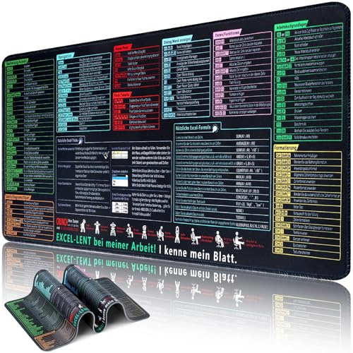 XRXYMQ Schreibtischunterlage Mauspad Deutsch XXL 900x400 mm Excel schreibtischunterlage Mauspad Deutsch Groß Mousepad mit Excel Shortcuts für Büro Anti Rutsch