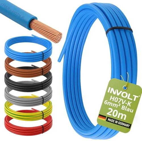 INVOLT H07V-K 20m 6mm² blau Aderleitung flexibel Verdrahtungsleitung PVC Meterware, Made in Germany