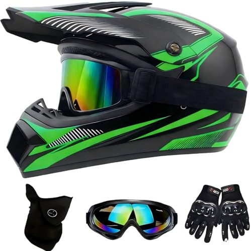 DriveNova MTB Helm Fullface Kinder, Motocross Fullface MTB Helm Downhill Motorradhelm Kinder mit Handschuhe Maske Brille, Jugend Motorradhelme Inklusive 2 Größen Helmfutter