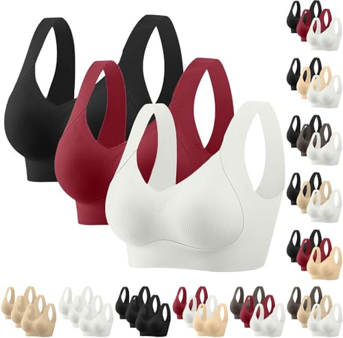 3er Pack Damen BH ohne Bügel Push Up Große Größen Nahtloser Entlastungs-Bustier Breite Träger Bequemer Soft Bralette Anti-Sagging Minimizer Bra Komfortabler Stützhalt für Alltag