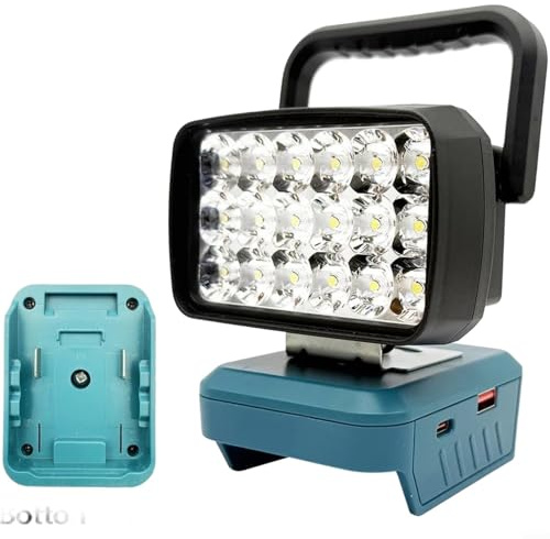 Advokingtap Tragbarer Arbeitsscheinwerfer mit 18 LEDs, kompatibel mit M-Marke 18 V/20 V Lithium-Batterien, blaugrünes Kunststoffgehäuse, kompakte Größe für Werkstatt und Außenbereich (MT-USB-Typ-C)