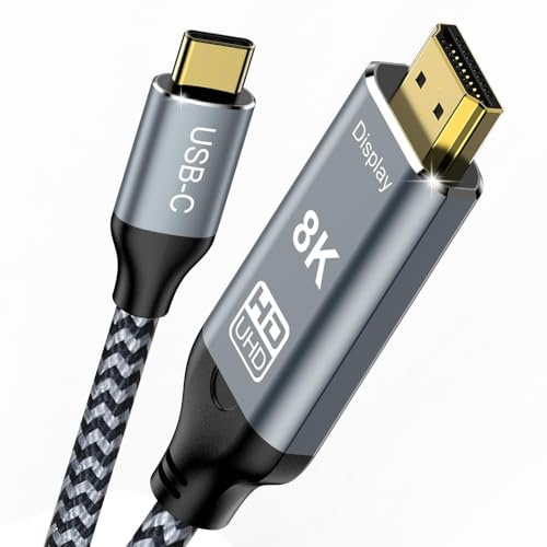 Angusplay Cable USB C a HDMI 2.1 1.5M, 8K@60Hz UHD Adaptador Tipo C a HDMI | 4K 240Hz/ 165Hz/ 144Hz/ 120Hz, HDR HDCP 2.3 Thunderbolt 4/3 a HDMI Cable para iPhone 15 Pro MacBook Pro/Air TV