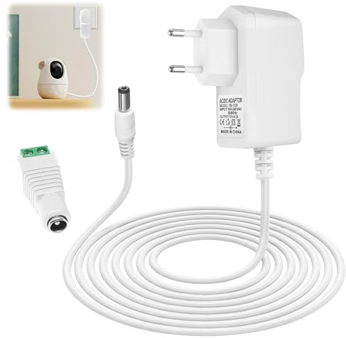 12V 2A LED Fuente de Alimentacion, Universal Transformador AC 100-240V a DC 12V con Conector 5.5x2.1mm, 24W Alimentador para Tiras LED, Router, Cámara CCTV, Cable 1,5m, Blanco