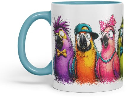 Vixar Taza de loros – Taza de cerámica colorida para amantes de los pájaros, taza de regalo, 325 ml (turquesa)