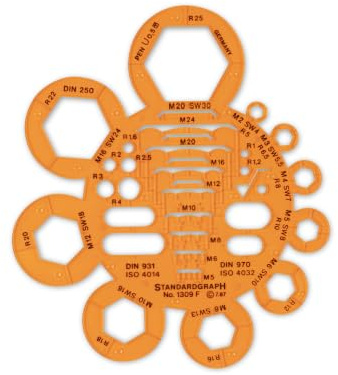 Standardgraph 1310 - Abrundungsschablone mit Winkelmesser 180° u. 200° | Für präzise Radien, Kreistangenten und Winkelmessungen im technischen Zeichnen, Ausführung mit Facette