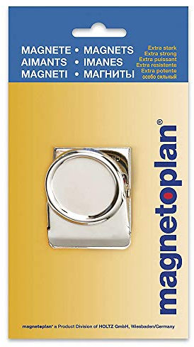 magnetoplan Magnetclip, Silber | H 52mm | Starke Magnethalter bis 26 Blatt A4 | Ideal für Whiteboard & Kühlschrank | Magnete für Magnettafel | Vielseitiger Bürohelfer
