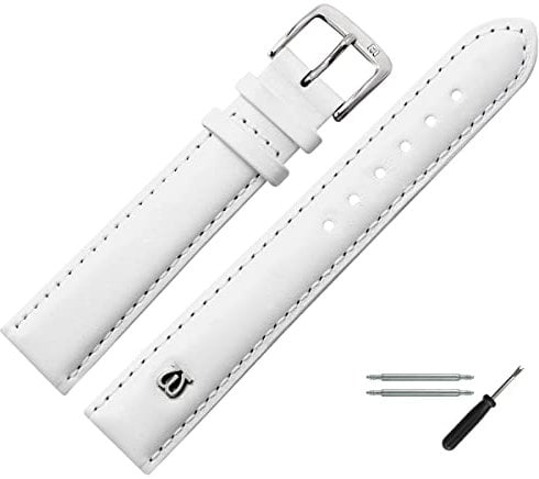 MARBURGER Uhrenarmband 20mm Leder Weiss Silber Glatt Mit Naht - Montage Set 1002020000120