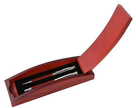 polar-effekt Kugelschreiber Schreibset Juist aus Rosenholz mit Gravur - Eleganter Drehkugelschreiber und einem Rollerball Schwarze Mine - Geschenk zum Geburtstag mit Geschenk-Etui aus Holz