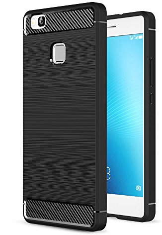 König Design Handyhülle kompatibel mit Huawei P9 Lite Silikon Case Hülle Sturzsichere Back-Cover Handyhülle - Carbon - Schwarz