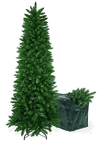Albero Di Natale Slim Apollo 240 Cm Con Borsa Porta Albero, Folto E Realistico, Rami In Pvc, Apertura Ad Ombrello, Fogliame Verde Naturale. Design Salvaspazio Alto E Stretto Alla Base