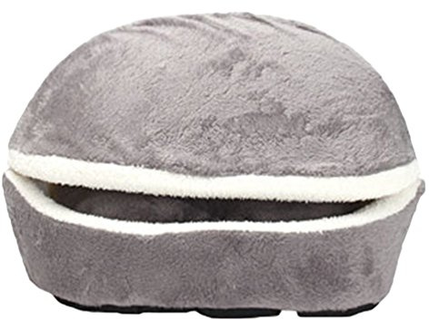 LvRao 2 in 1 Haustier Haus | Muschelförmig Hund Katze Bett Höhlenbett | Klein Flanell Hundehaus Hundehöhle Kuschelhöhle (Grau, 45 * 32 * 32CM)